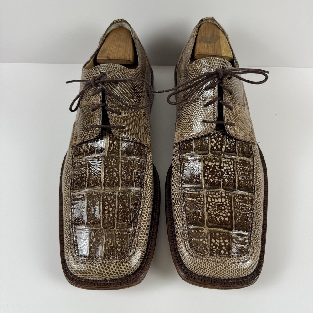 David Eden X Derby Dress Shoes Mens 10 Genuine Crocodile Lizard Exotic Beige - Picture 2 of 7